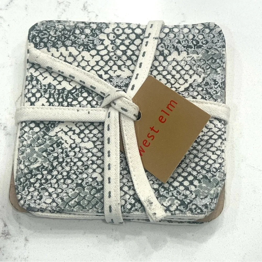 West Elm Snakeskin Printed Cotton Square 4” Coaster Set of 4